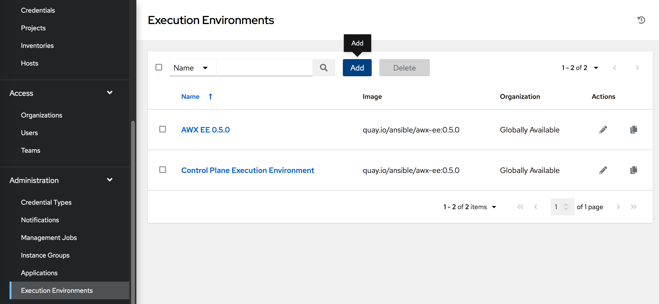 AWX add execution environment